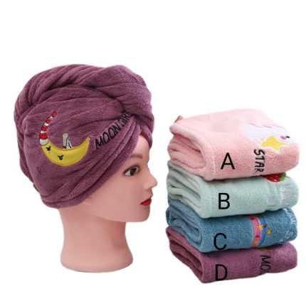 Cartoon Embroidered Dry Hair Towel – Microfiber Quick Dry Hair Turban Cap for Women & Girls