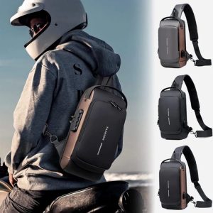USB Charging Motorcycle Riding Bag – Waterproof Crossbody Chest Bag for Men