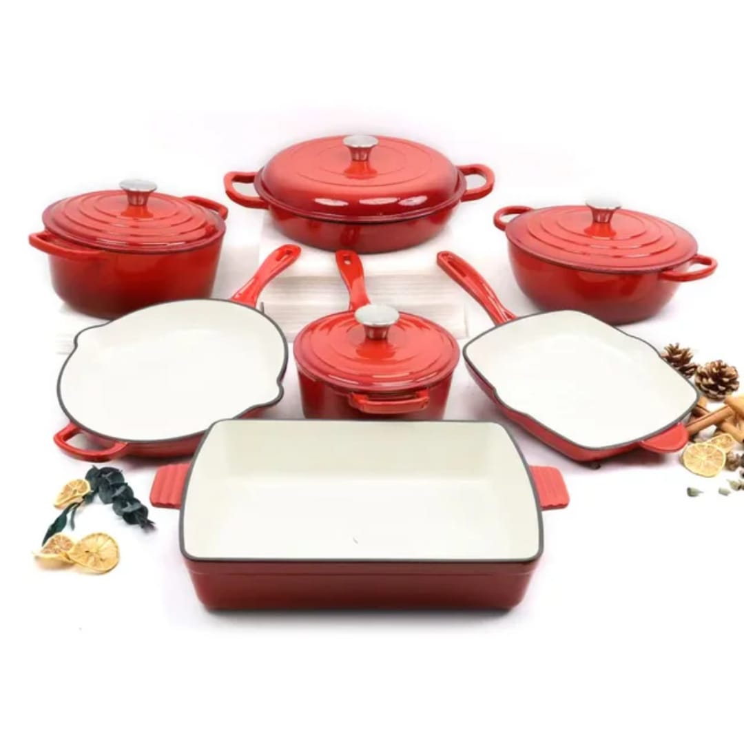 Cast Iron Cookware Set – Multi-Color Enamel Dutch Oven Casserole & Skillet Bakeware Collection