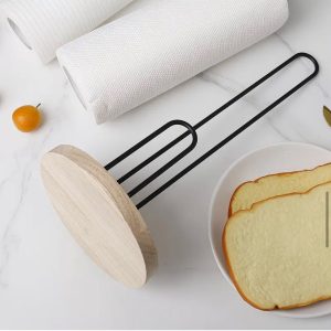 Black Metal Paper Towel Holder with Bamboo Base