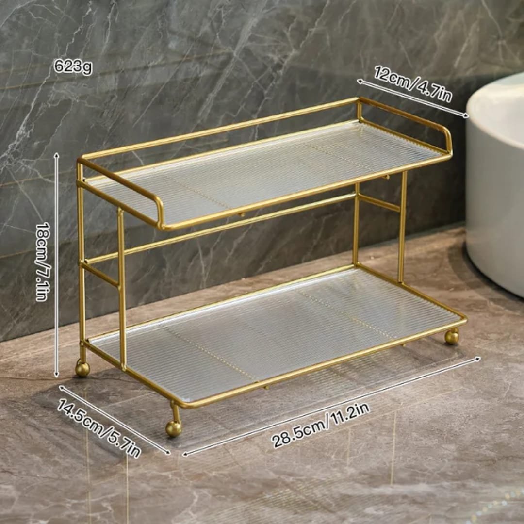 2-Tier Gold Makeup & Vanity Countertop Organizer - Image 2