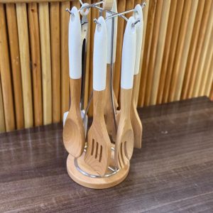 6pcs premium bamboo spoon set with stand