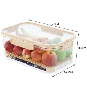 Large capacity airtight food storage container with drain tray.