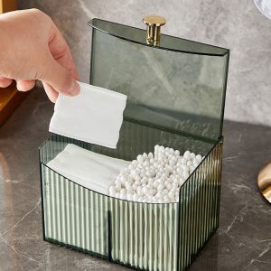Acrylic Multifunction Storage Box – 2 Compartment Makeup, Jewelry & Cotton Swab Organizer