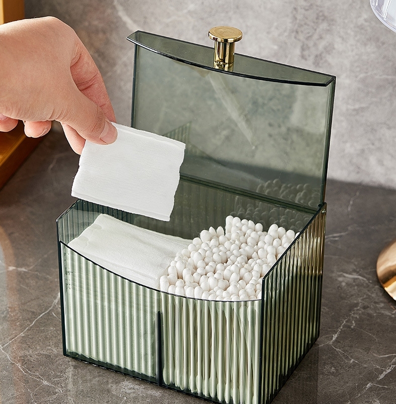Acrylic Multifunction Storage Box – 2 Compartment Makeup, Jewelry & Cotton Swab Organizer