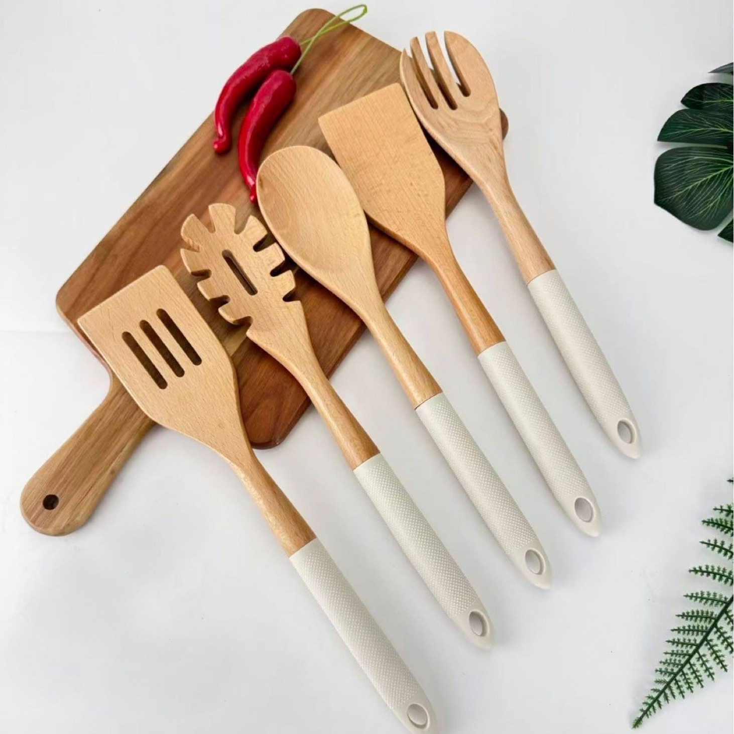 6pcs Premium Bamboo Spoon Set With Stand – Non-Stick Wooden Cooking Utensils