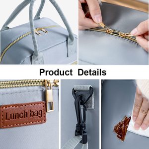 Double Layer Insulated Lunch Bag with Removable Strap – Black/Grey