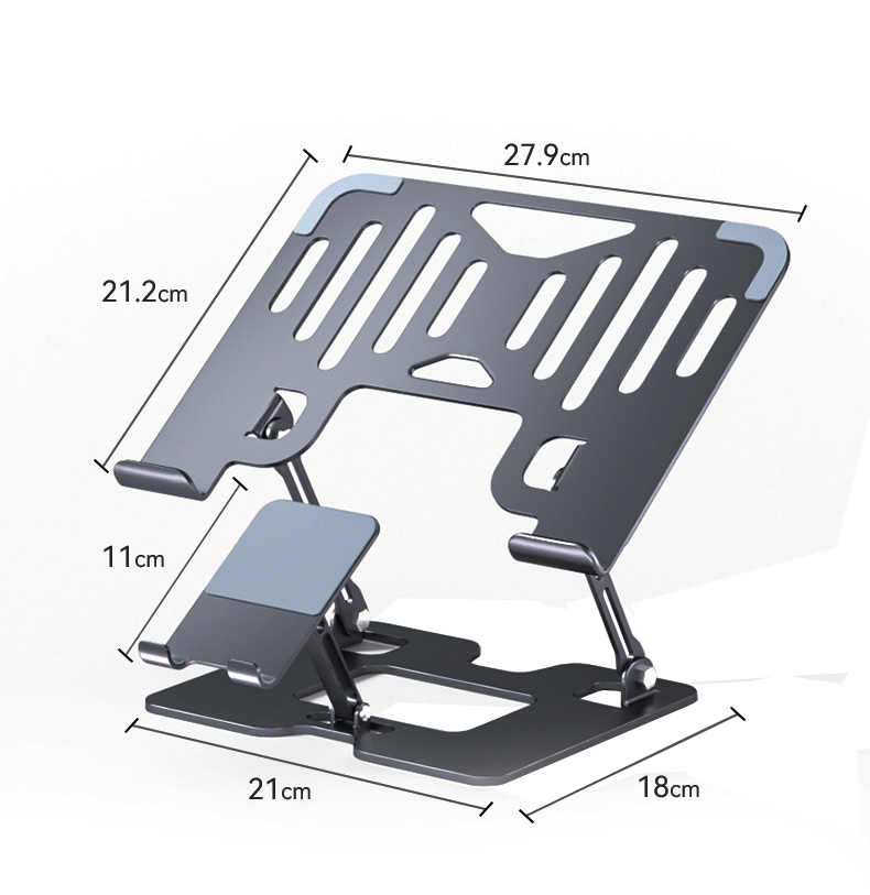 2 in 1 Adjustable Laptop Stand with Phone Holder – Foldable Ergonomic Laptop Riser