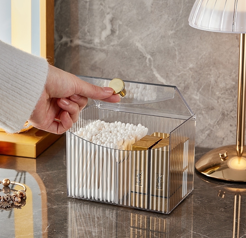 Acrylic Multifunction Storage Box – 2 Compartment Makeup, Jewelry & Cotton Swab Organizer
