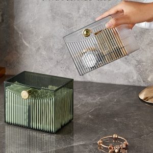 Acrylic Multifunction Storage Box – 2 Compartment Makeup, Jewelry & Cotton Swab Organizer