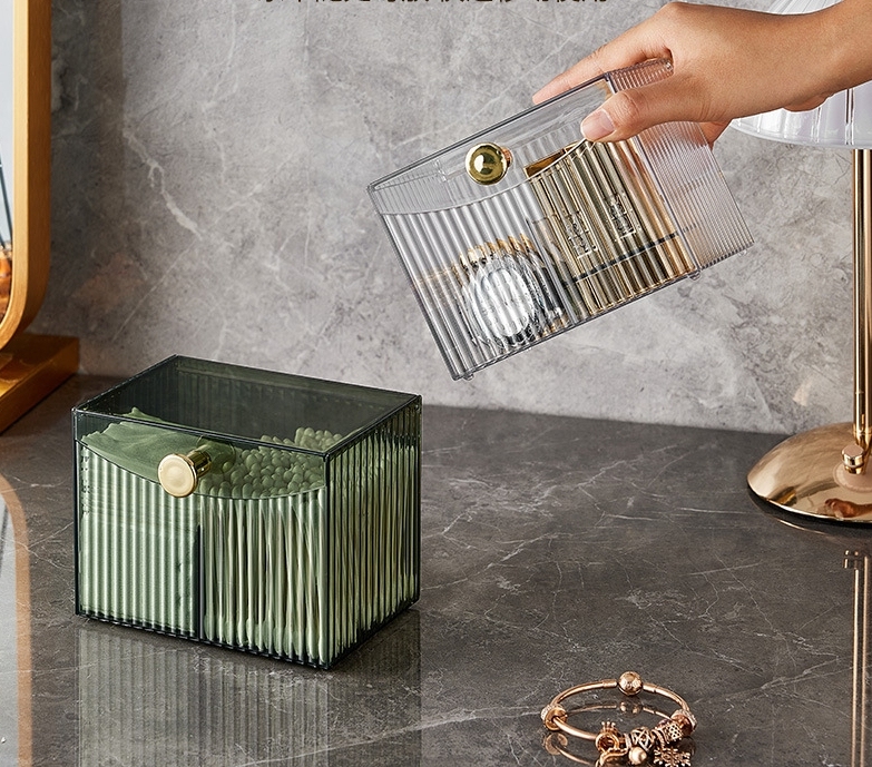 Acrylic Multifunction Storage Box – 2 Compartment Makeup, Jewelry & Cotton Swab Organizer