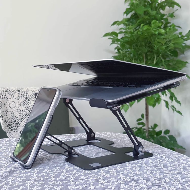 2 in 1 Adjustable Laptop Stand with Phone Holder – Foldable Ergonomic Laptop Riser