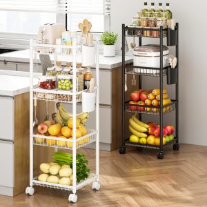Multipurpose Storage Rack with Wheels – 4-Layer Kitchen & Bathroom Organizer