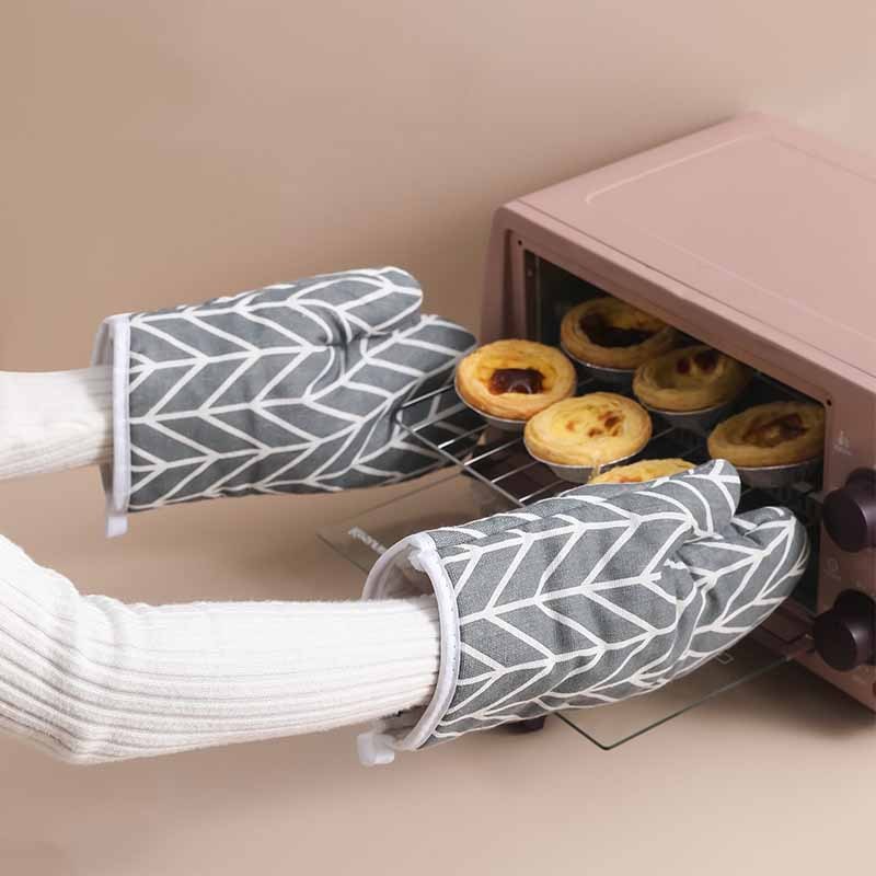 2pcs Cotton & Linen Oven Gloves – Heat Resistant Baking & Kitchen Gloves