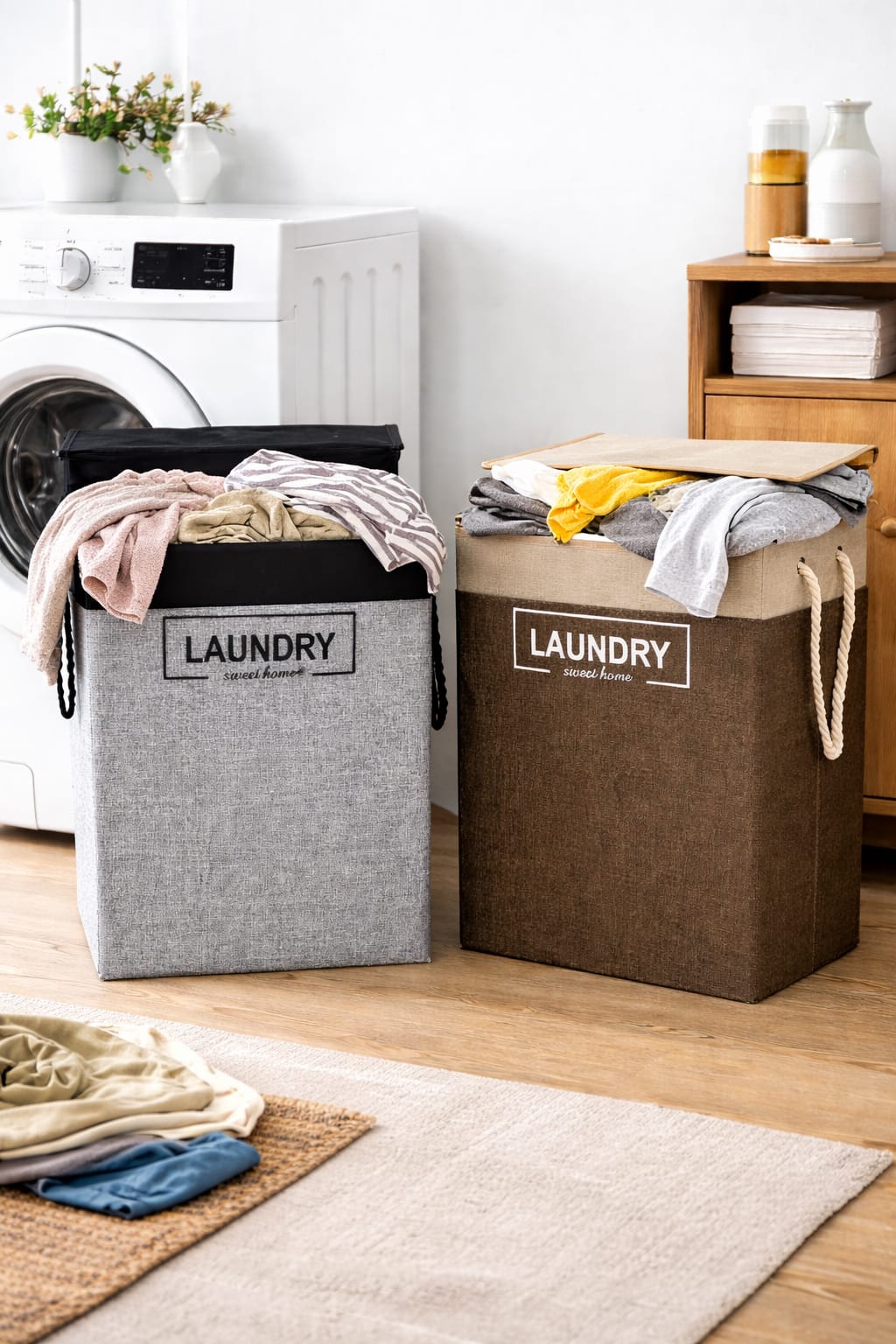 Foldable Laundry Basket with Lid – Cotton Linen Laundry Hamper