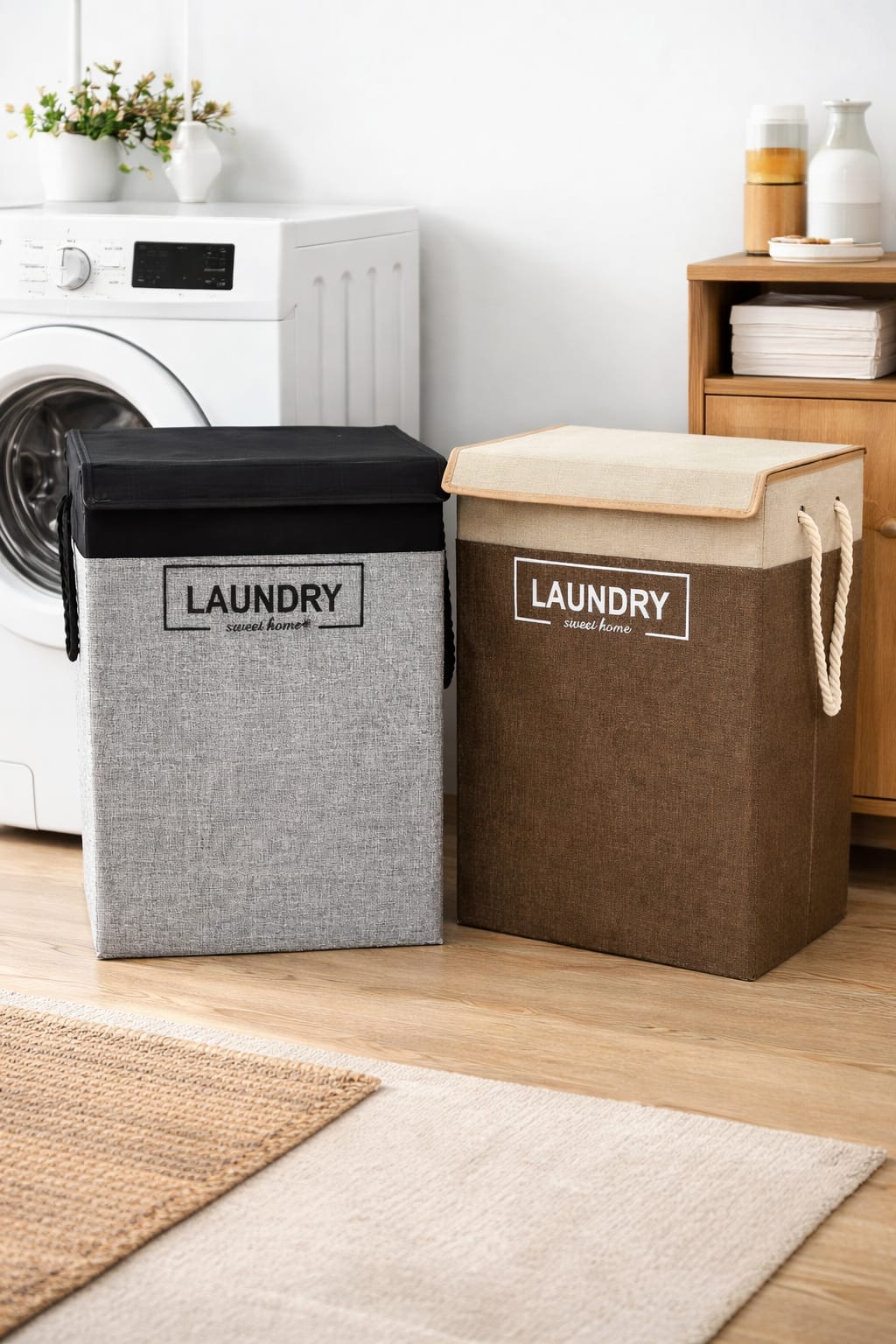 Foldable Laundry Basket with Lid – Cotton Linen Laundry Hamper