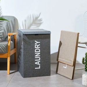 Large Capacity Foldable Laundry Basket with Lid and Handles