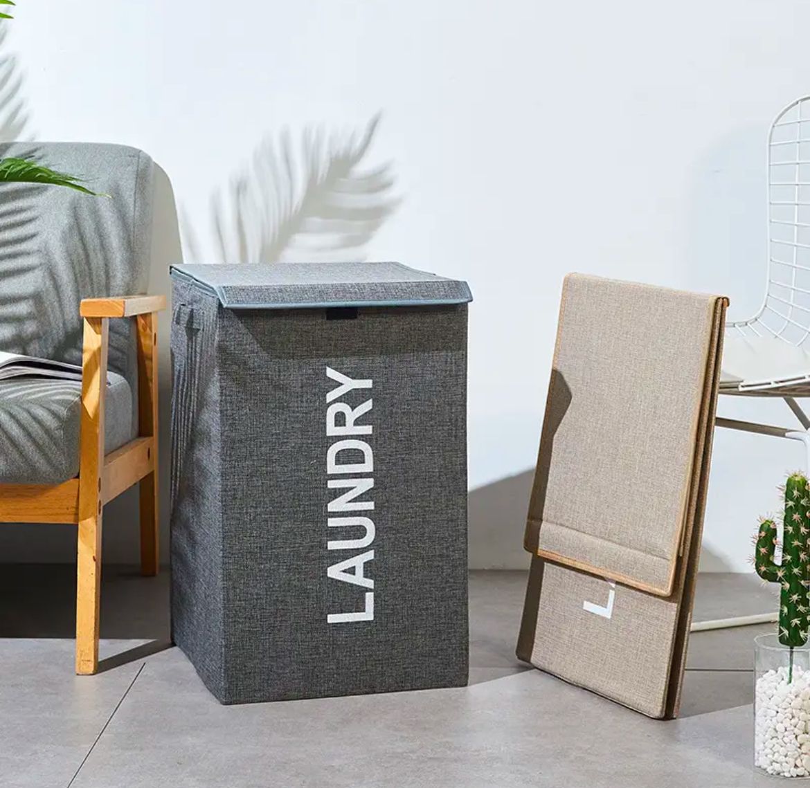 Large Capacity Foldable Laundry Basket with Lid and Handles