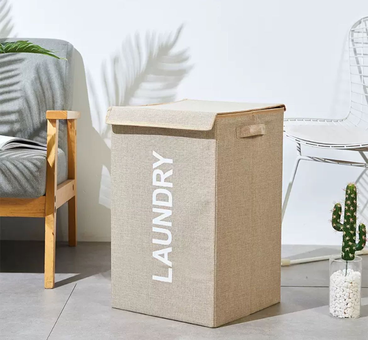 Large Capacity Foldable Laundry Basket with Lid and Handles
