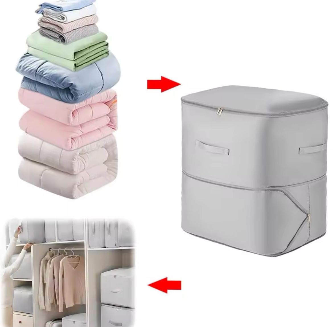 Space Saving Self Compression quilt/duvet Bag – Foldable Reusable Duvet Storage & Wardrobe Organizer