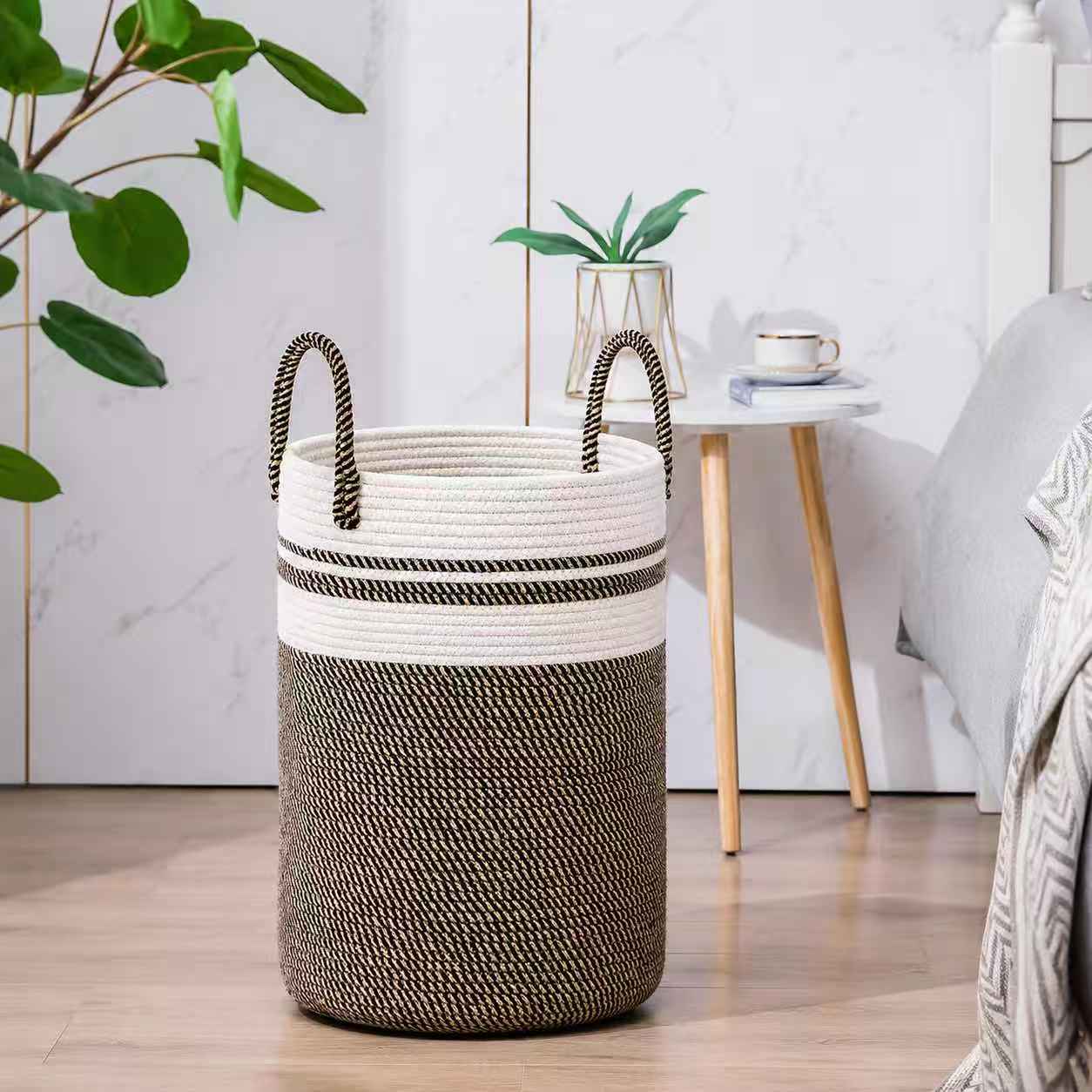 Cotton Rope Basket – Large Woven Storage Basket with Handles