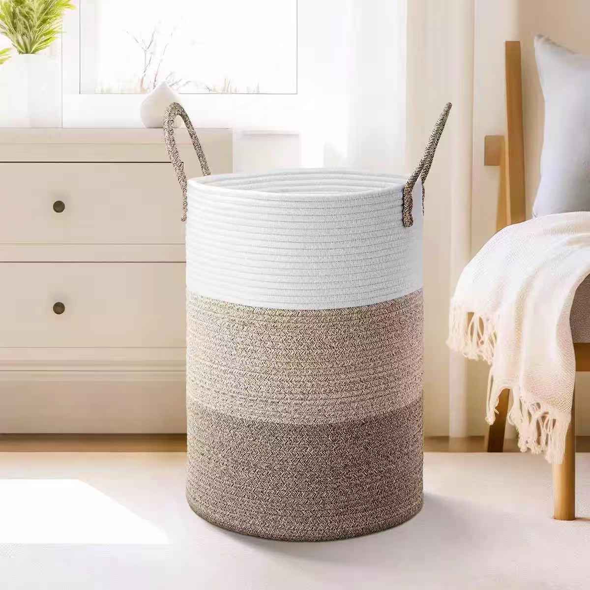 Cotton Rope Basket – Large Woven Storage Basket with Handles