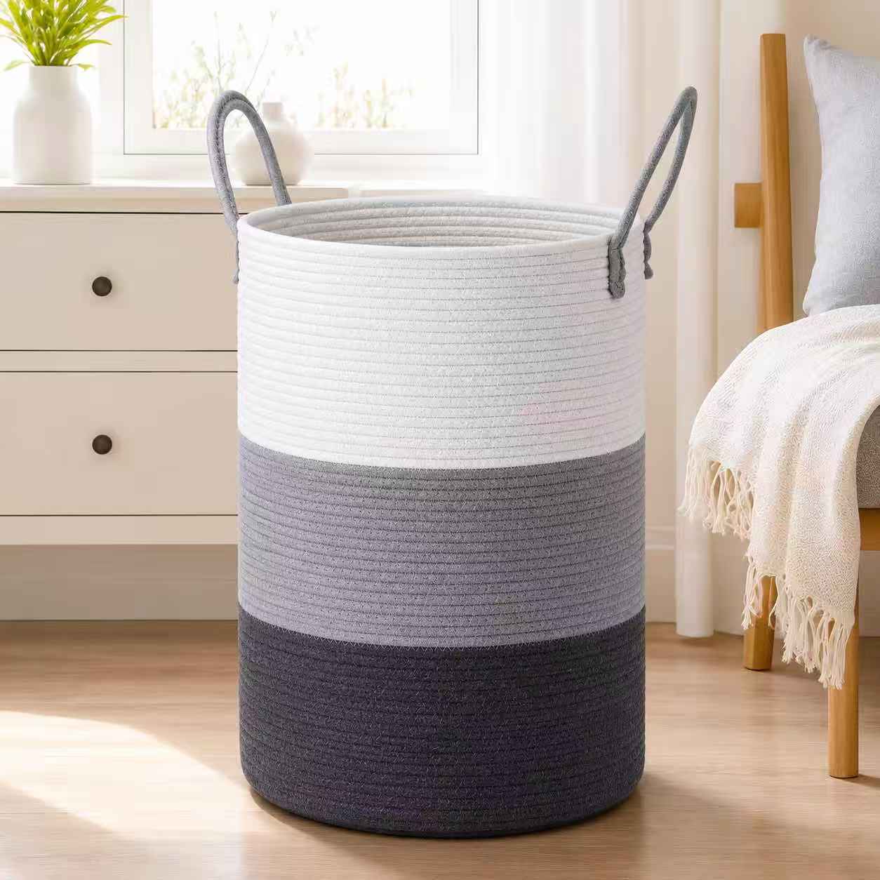 Cotton Rope Basket – Large Woven Storage Basket with Handles