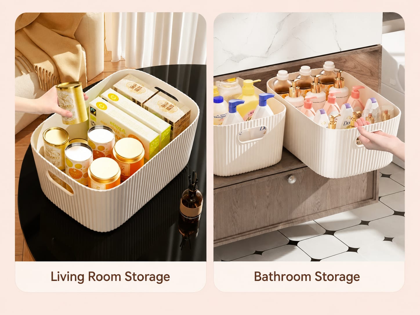 Medium White Storage Basket Organizer – 29.5 × 20 × 17 cm
