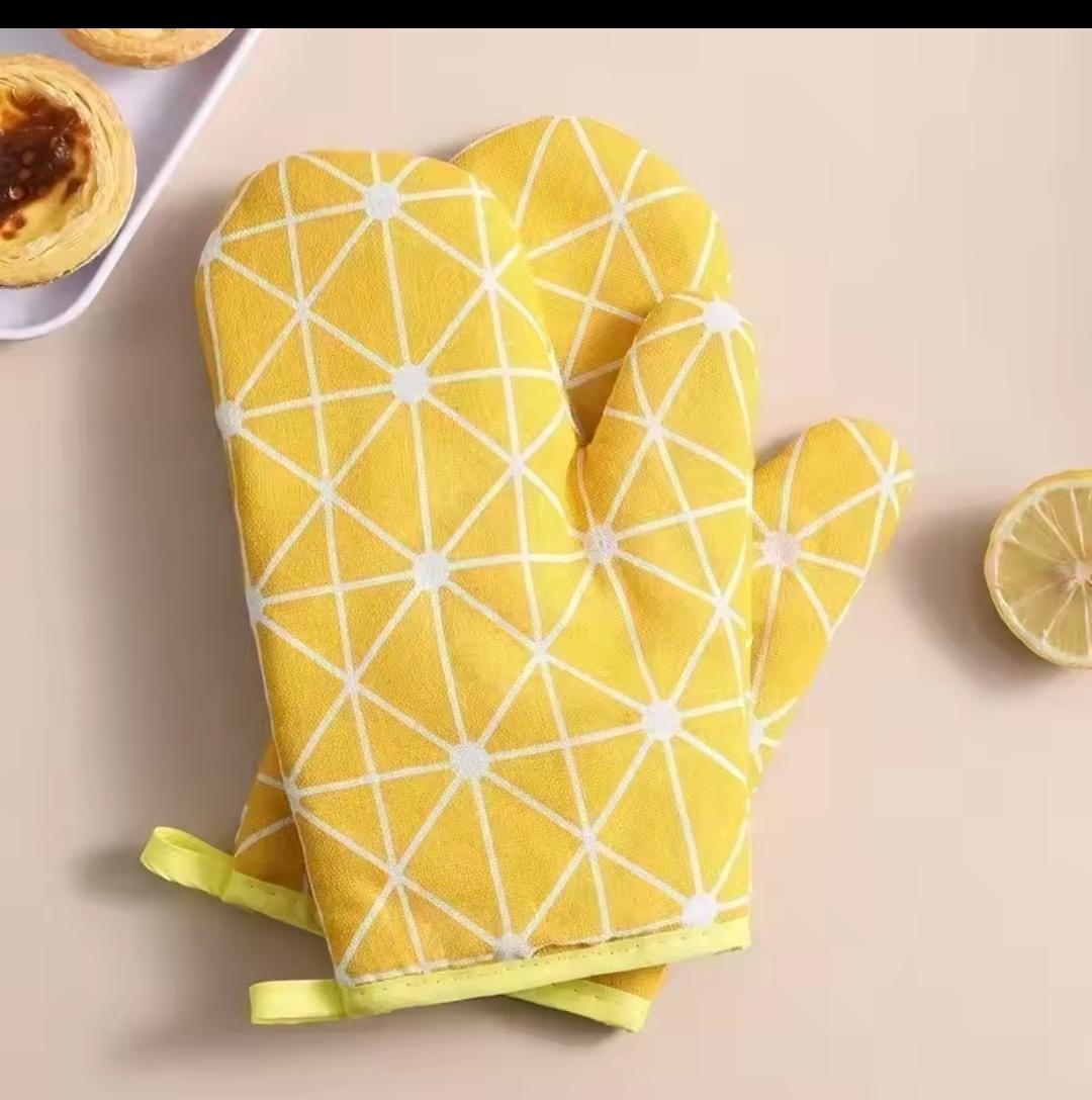 2pcs Cotton & Linen Oven Gloves – Heat Resistant Baking & Kitchen Gloves