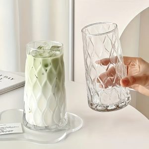 6pcs Diamond Rhombus Multifunctional Glass Cups – Textured Glass Tumblers