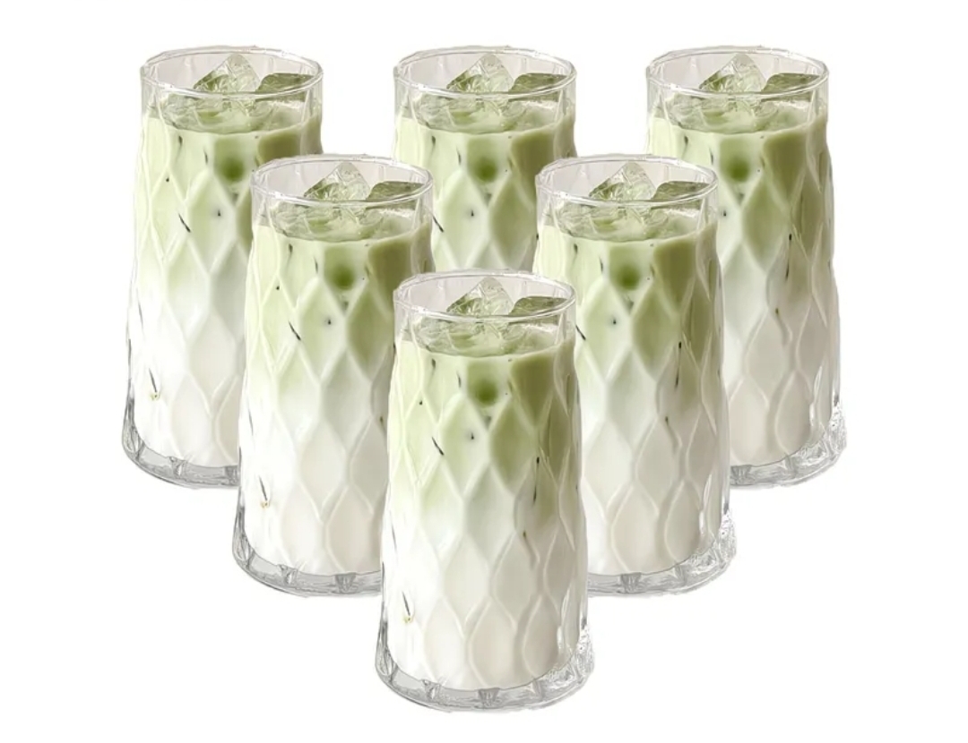 6pcs Diamond Rhombus Multifunctional Glass Cups – Textured Glass Tumblers