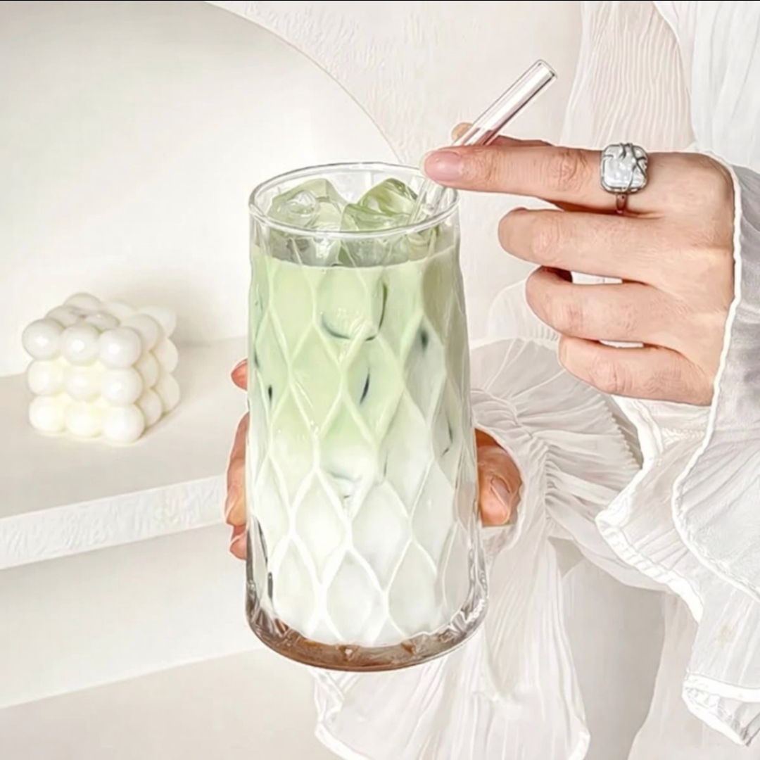 6pcs Diamond Rhombus Multifunctional Glass Cups – Textured Glass Tumblers