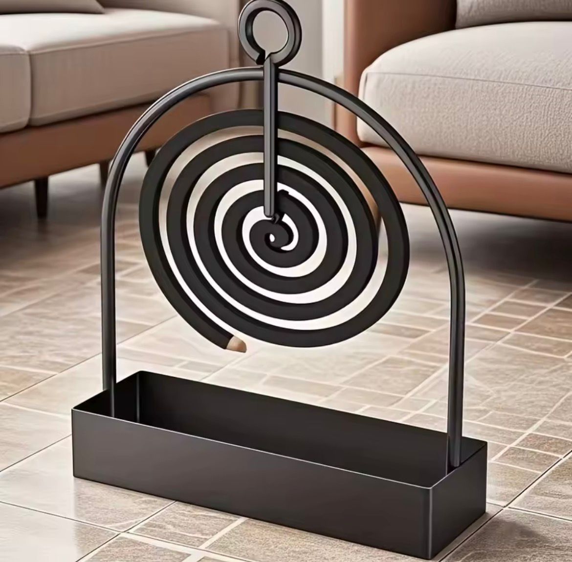 Mosquito Coil Holder Iron Art Incense Burner with Ash Tray – Carbon Steel Stand