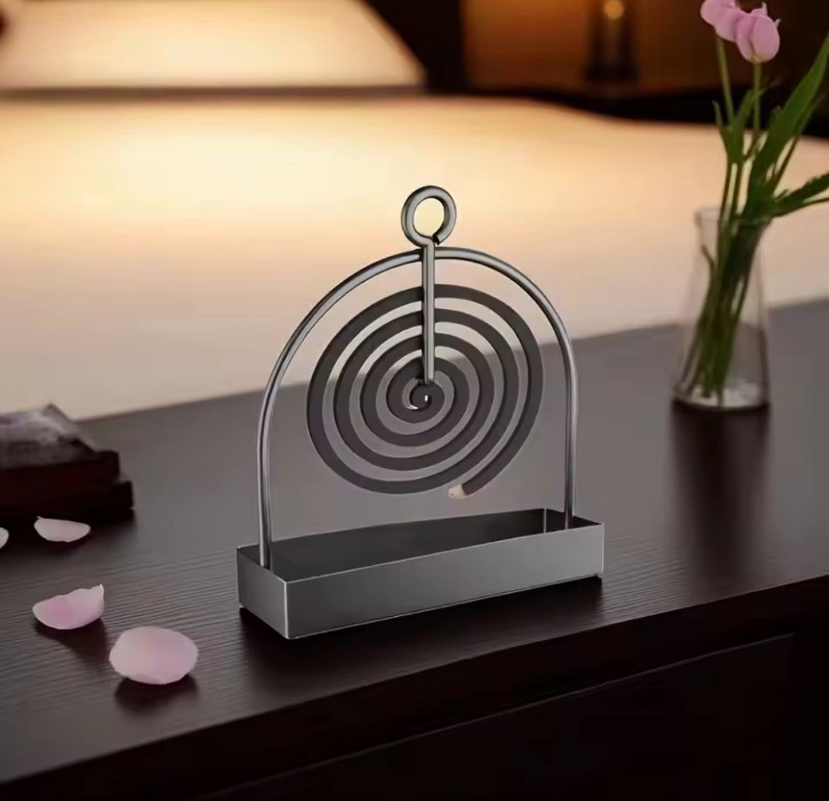 Mosquito Coil Holder Iron Art Incense Burner with Ash Tray – Carbon Steel Stand