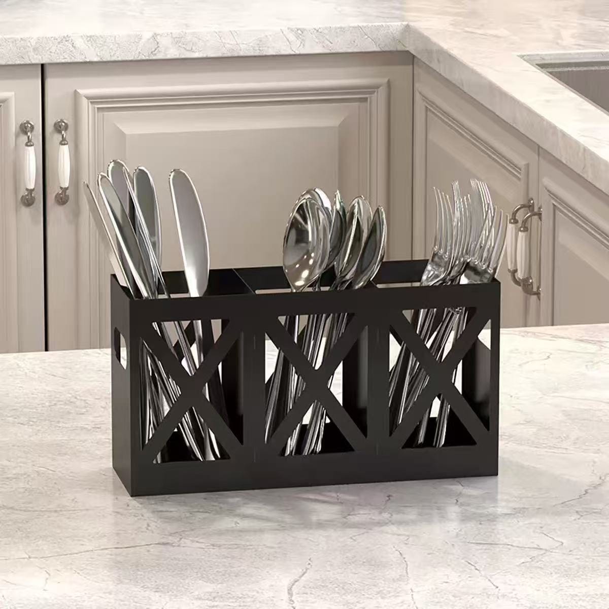3-Compartment Cutlery Holder Organizer – Kitchen Utensil Storage