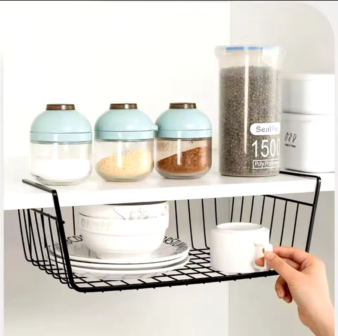 Under Shelf Organizer – Metallic Space-Saving Kitchen Storage Rack