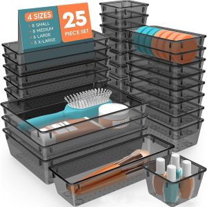 25 Pcs Set Drawer Organizers – Stackable PP Plastic Storage Bins & Drawer Dividers
