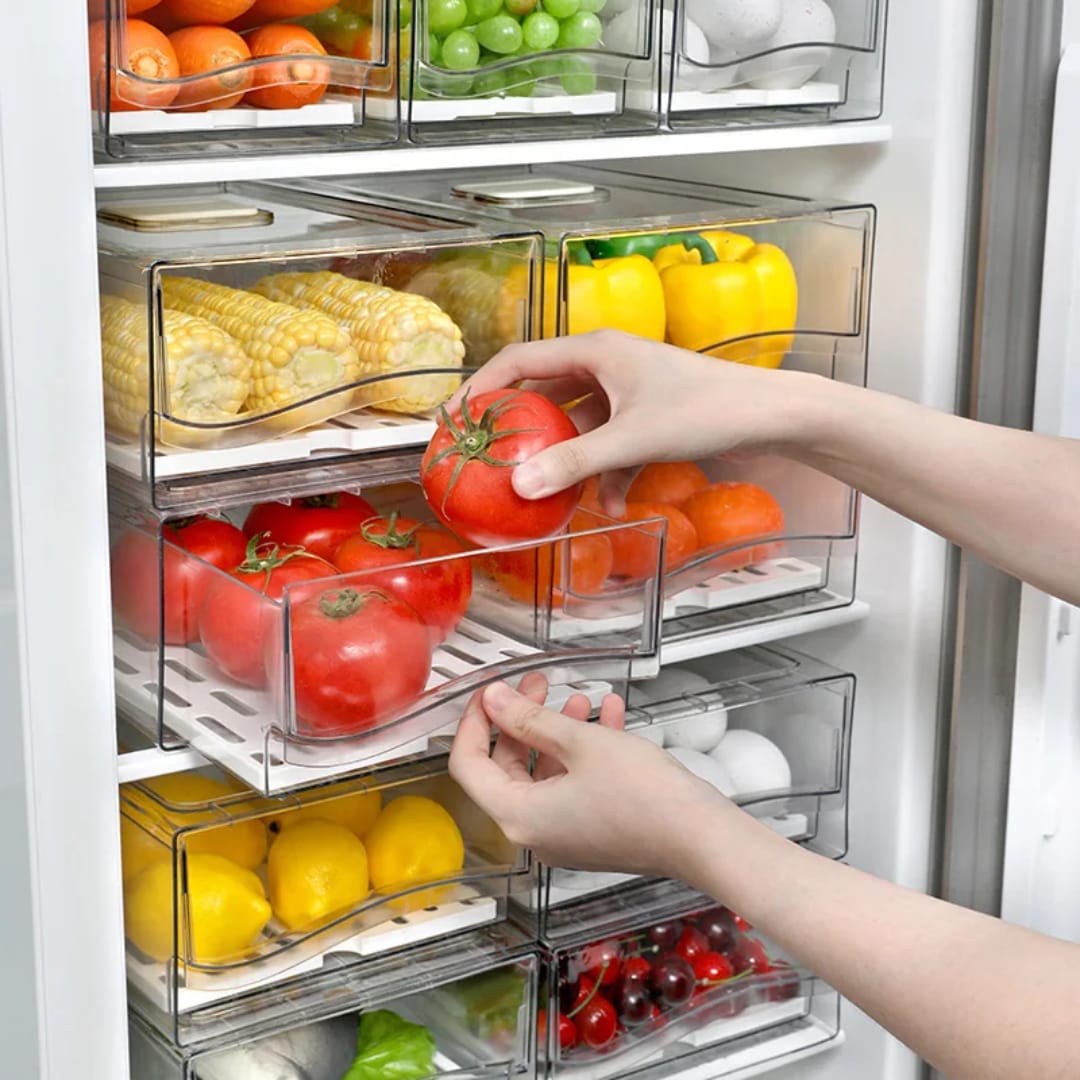 Fridge Box with Pull-Out Drawer – Stackable Refrigerator Storage Organizer
