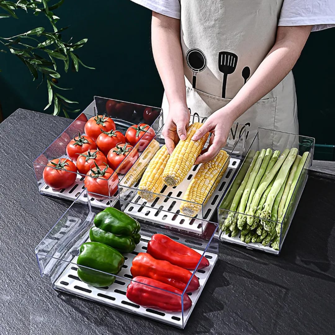 Fridge Box with Pull-Out Drawer – Stackable Refrigerator Storage Organizer