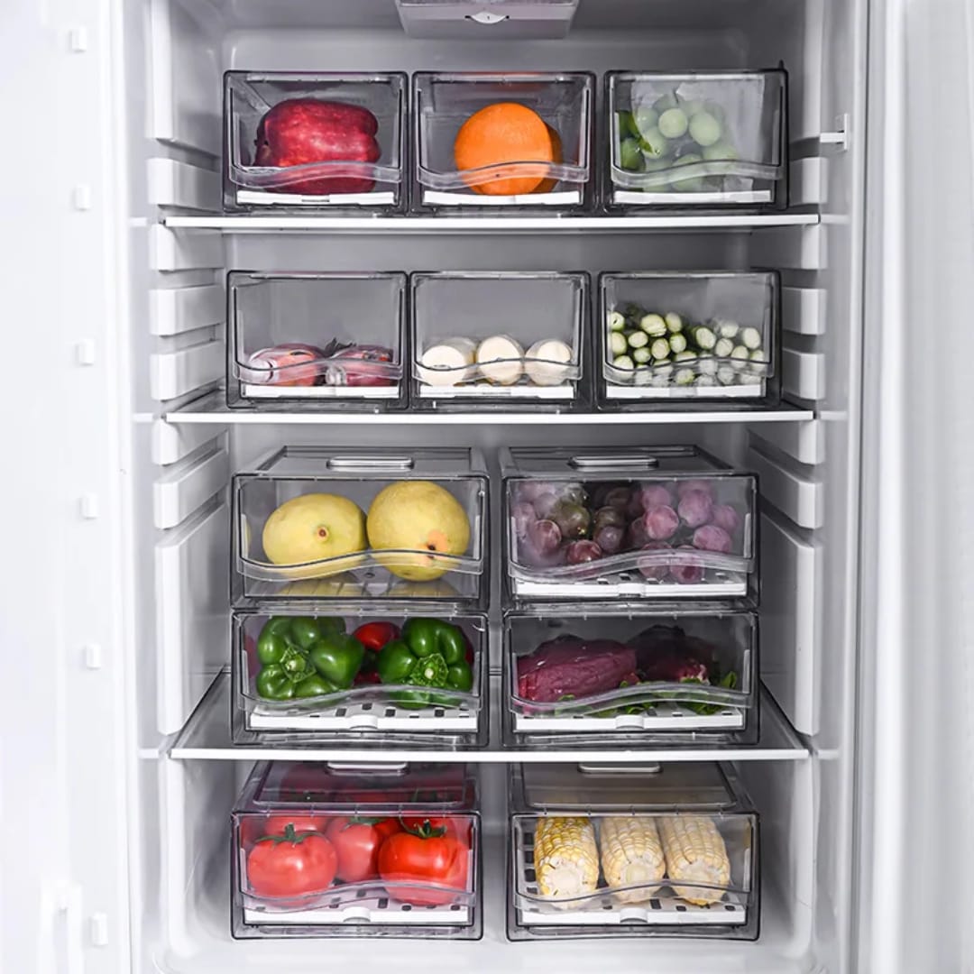 Fridge Box with Pull-Out Drawer – Stackable Refrigerator Storage Organizer