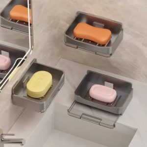 Soap Dish with Drain Tray and 2 Hooks – Bathroom Soap Holder