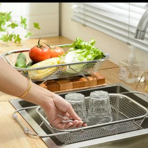 Stainless Steel Expandable Over-The-Sink Colander – Adjustable Kitchen Sink Strainer
