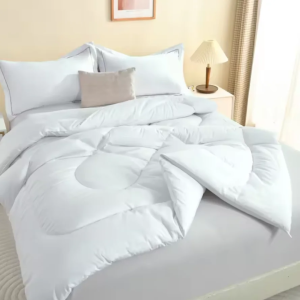 White striped cotton binded duvet